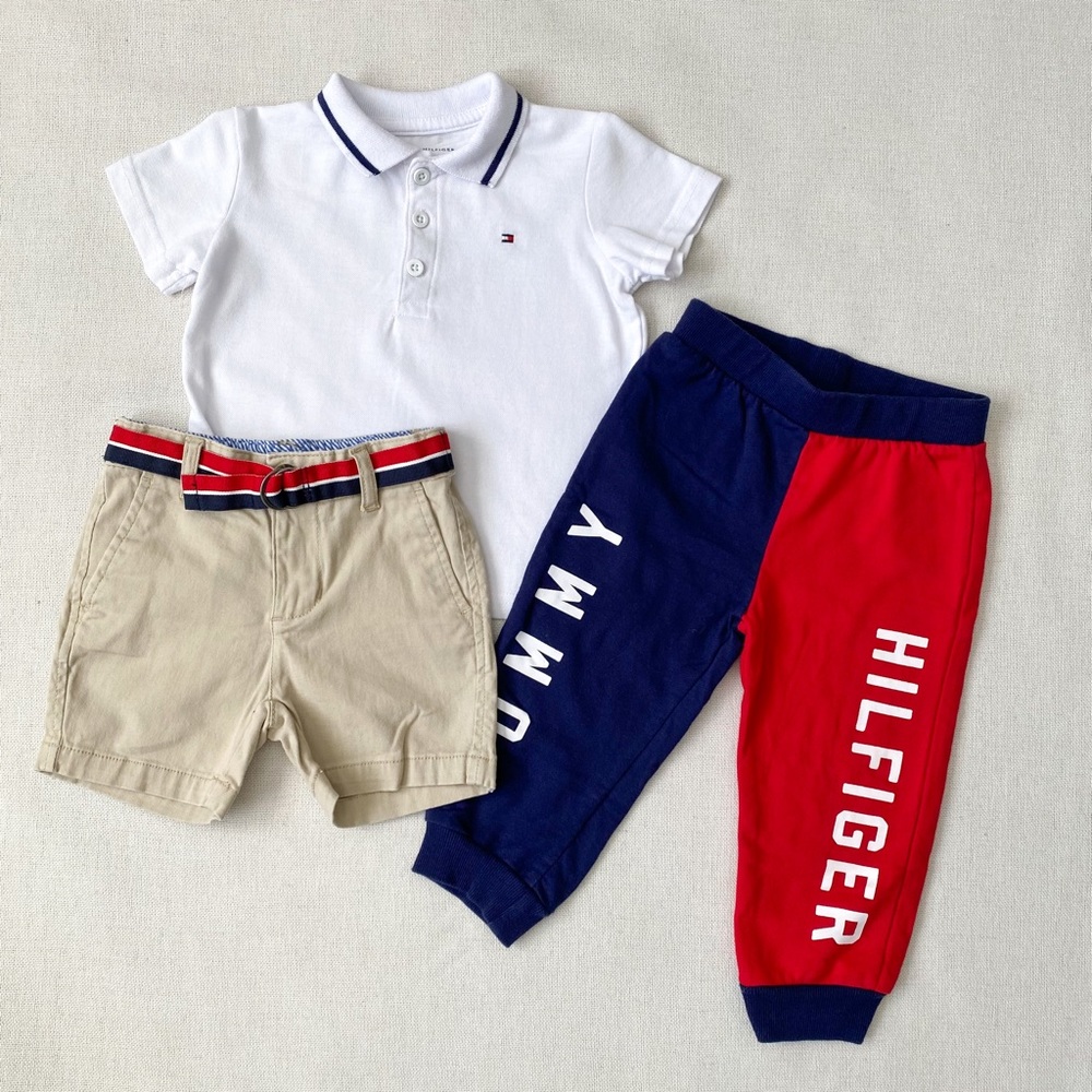 Tommy Hilfiger Bundle Short Sleeve Polo Khaki Shorts Colorblock Joggers